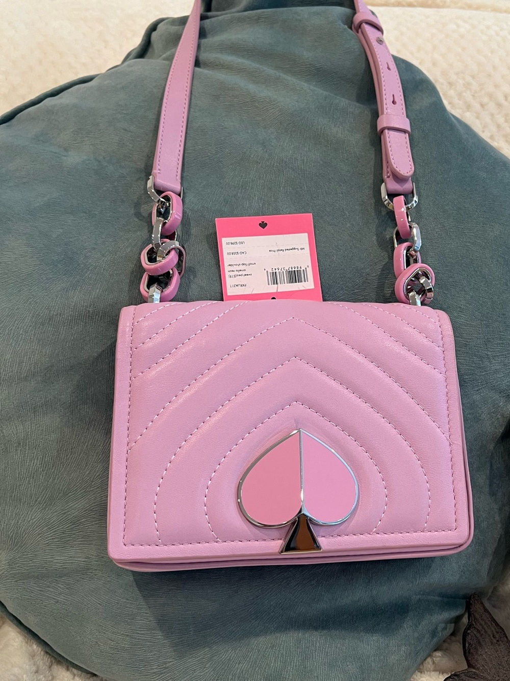 Kate Spade  Lilac/ lavender Quilted Leather Shoulder Bag with Pink Spade Accent